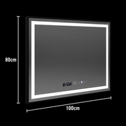 Oglinda LED Rectangulara, 100x80cm, Verite Majeste Noir MotionGlow Marcello, Sistem Dezaburire, Ceas, Dimabila