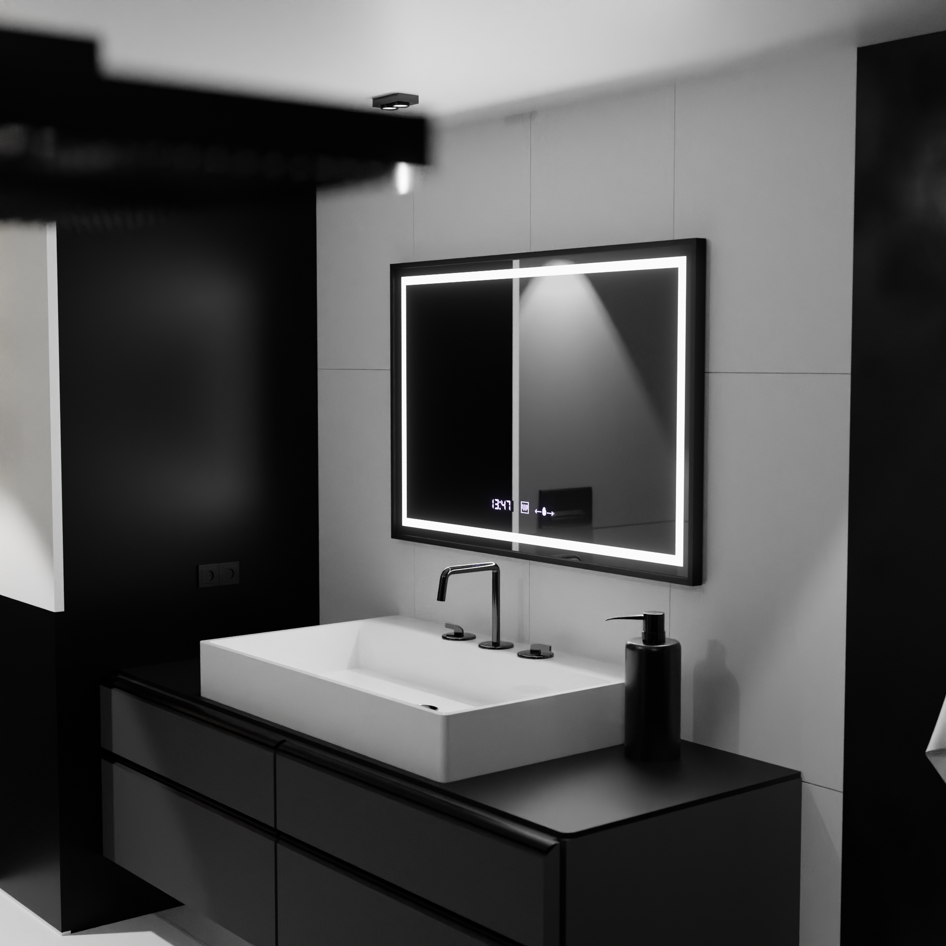 Oglinda LED Rectangulara, 100x80cm, Verite Majeste Noir MotionGlow Marcello, Sistem Dezaburire, Ceas & Termometru, Dimabila Oglinzi Marcello Default Title Alessandro Design
