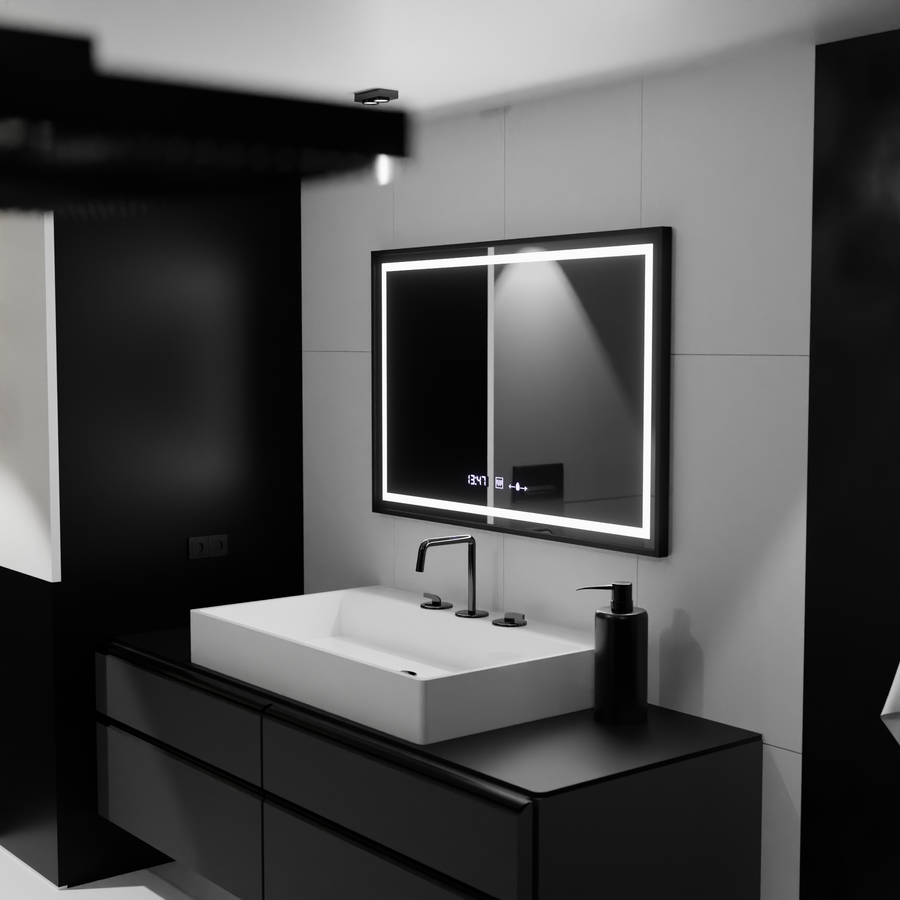 Oglinda LED Rectangulara, 100x80cm, Verite Majeste Noir MotionGlow Marcello, Sistem Dezaburire, Ceas & Termometru, Dimabila Oglinzi Marcello Default Title Alessandro Design