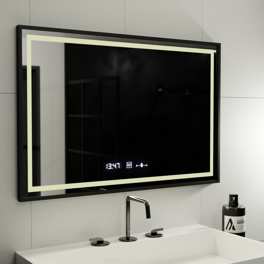 Oglinda LED Rectangulara, 100x80cm, Verite Majeste Noir MotionGlow Marcello, Sistem Dezaburire, Ceas & Termometru, Dimabila Oglinzi Marcello Default Title Alessandro Design