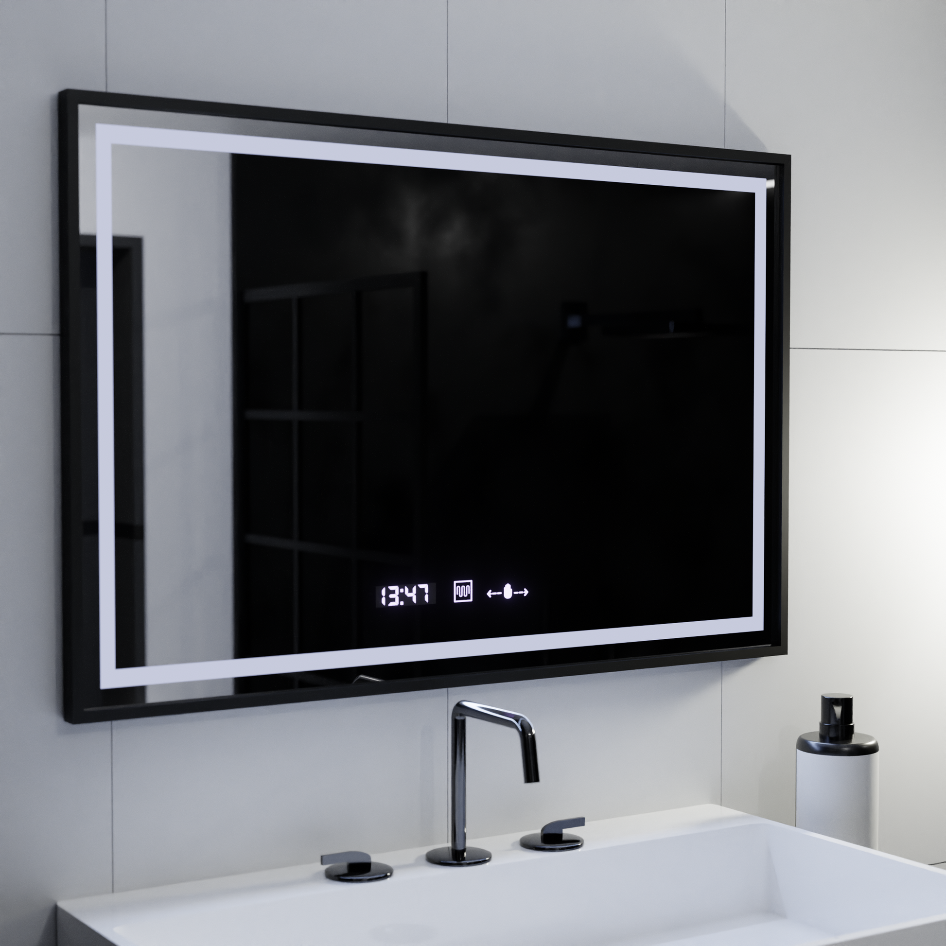 Oglinda LED Rectangulara, 100x80cm, Verite Majeste Noir MotionGlow Marcello, Sistem Dezaburire, Ceas & Termometru, Dimabila Oglinzi Marcello Default Title Alessandro Design