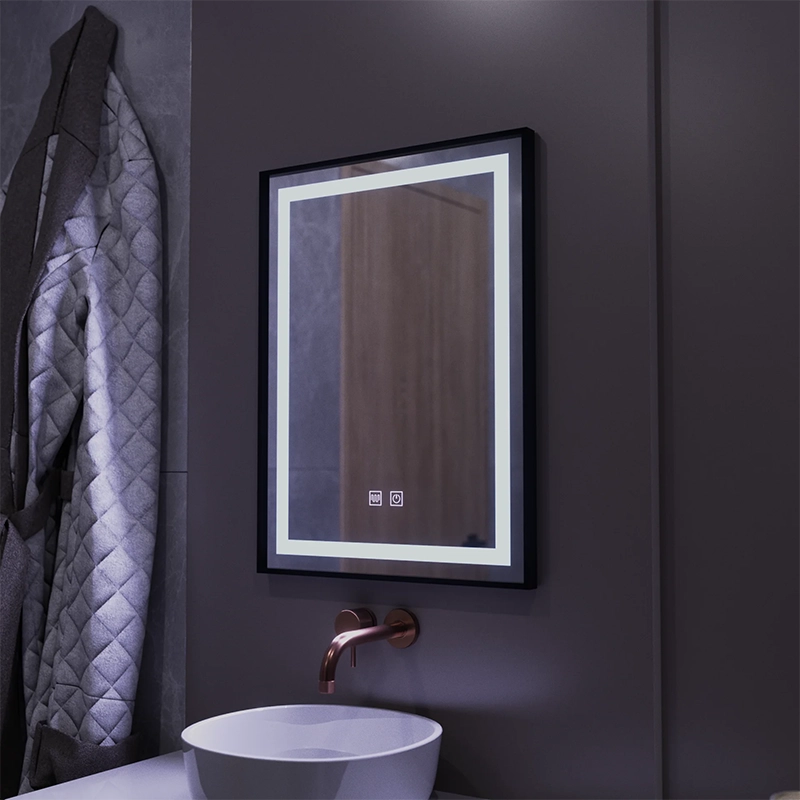 Oglinda LED Rectangulara, 60x80cm, EDGE Touch, Sistem Dezaburire, Rama Neagra