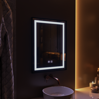 Oglinda LED Rectangulara, 60x80cm, EDGE Touch, Sistem Dezaburire, Rama Neagra