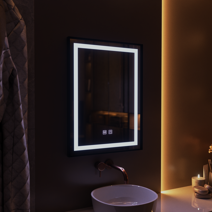 Oglinda LED Rectangulara, 60x80cm, EDGE Touch, Sistem Dezaburire, Rama Neagra
