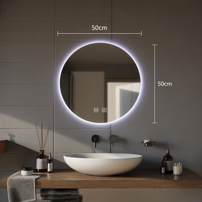 Oglinda LED Rotunda, 12W, 50cm, Isolda,Touch, Sistem Dezaburire, Lumina Rece 6000k