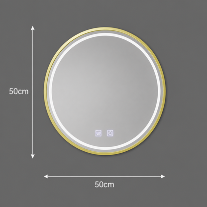 Oglinda LED Rotunda, 50cm, Glanz Touch, Sistem Dezaburire, Dimabila