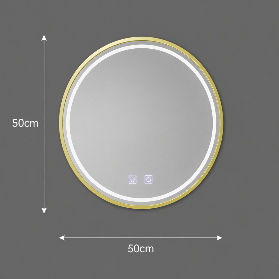 Oglinda LED Rotunda, 50cm, Glanz Touch, Sistem Dezaburire, Dimabila
