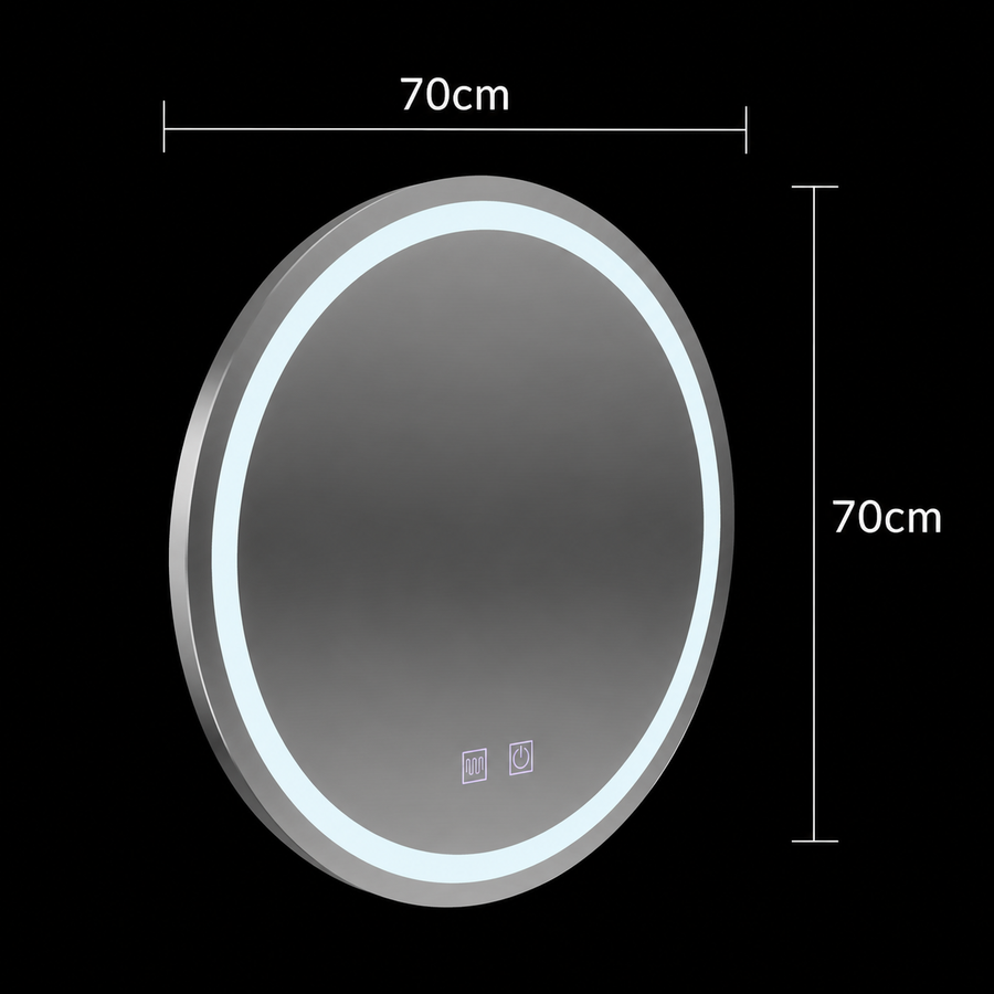Oglinda LED Rotunda, 70cm, Lucea Touch, Sistem Dezaburire, Dimabila