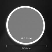 Oglinda LED Rotunda GIULIA, 70cm, senzor MotionGlow, Sistem Dezaburire, Ceas & Termometru, Dimabila, Marcello Funghi