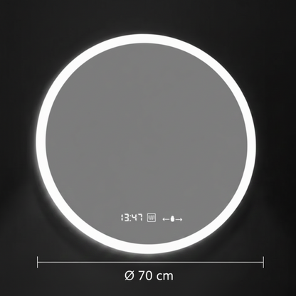 Oglinda LED Rotunda GIULIA, 70cm, senzor MotionGlow, Sistem Dezaburire, Ceas & Termometru, Dimabila, Marcello Funghi