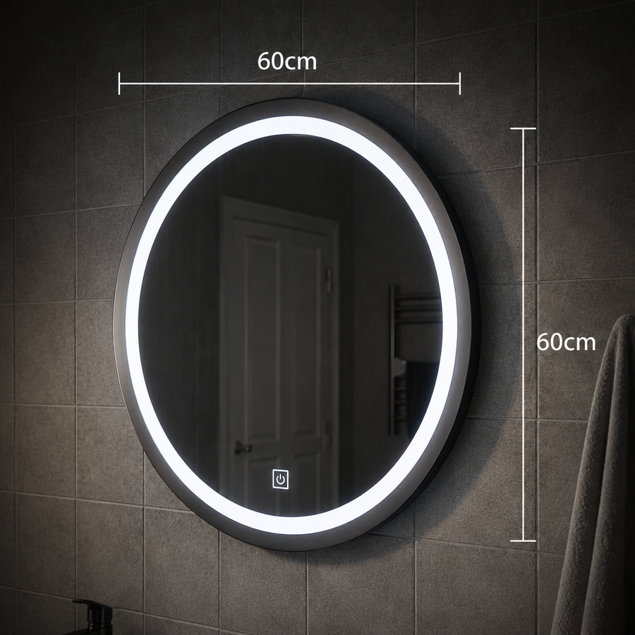 Oglinda LED Touch Gallio , Diametru 60cm, Lumina Rece 6000K, Sticla