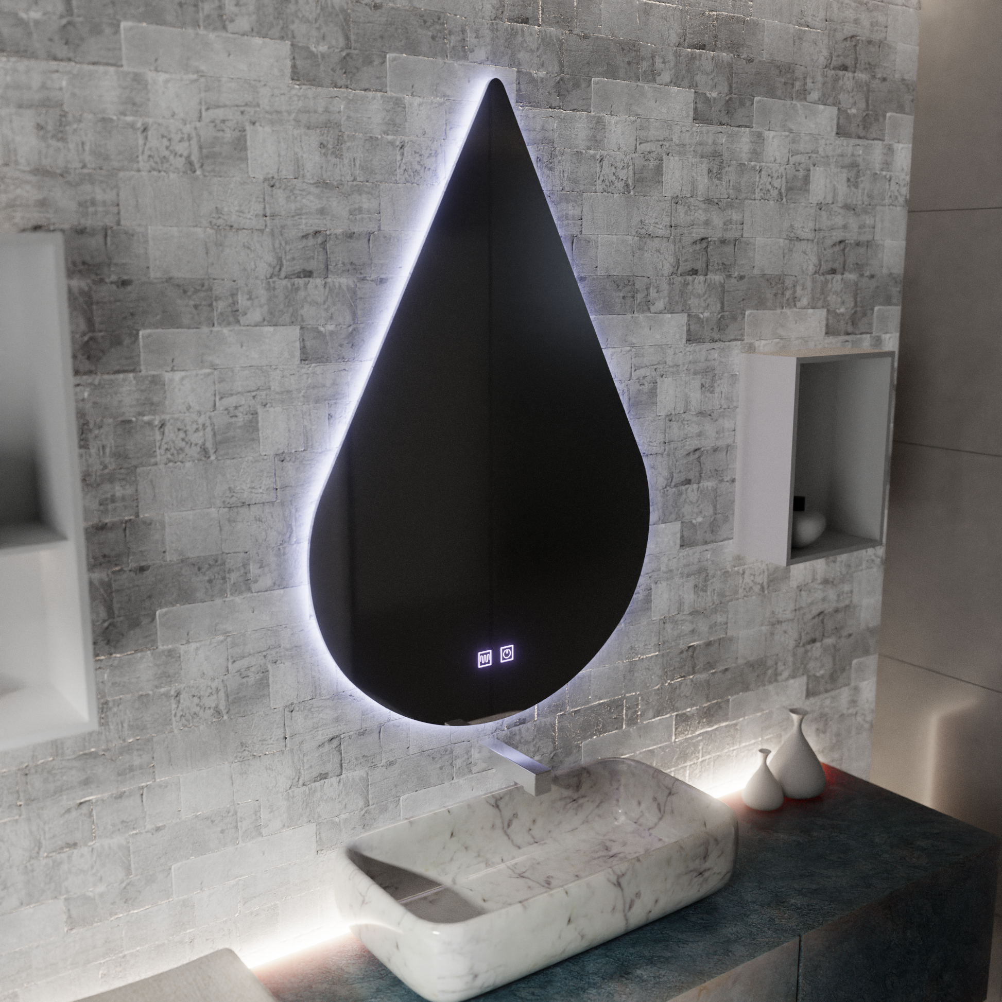 Oglinda LED Touch River Sistem Dezaburire 80X120cm, Forma de Picatura. Oglinzi Korman E Default Title Alessandro Design