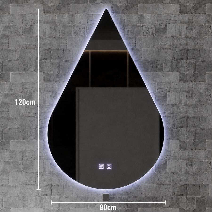 Oglinda LED Touch River, 52W, Sistem Dezaburire, 80X120cm, Forma de Picatura