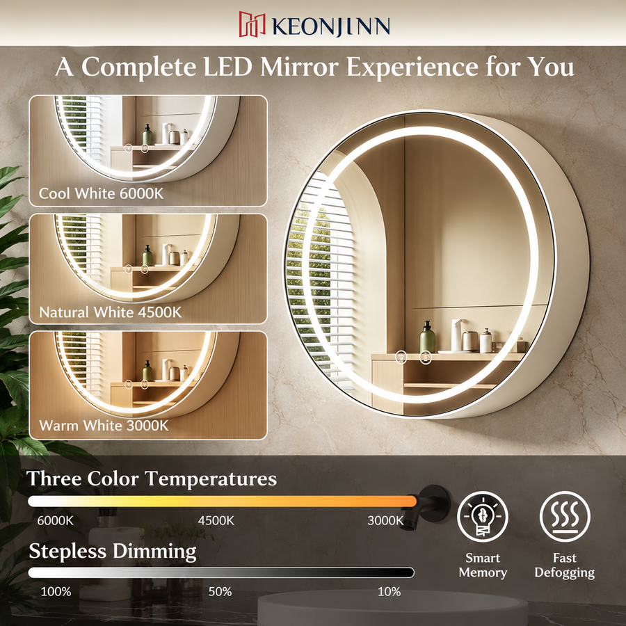 Oglinda LED cu Dulap, Rotunda, 10W, 50x50cm, Dezaburire, Rama Neagra, Spatiu de Depozitare