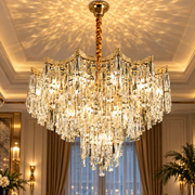 Candelabru Cristal VETRA Regalis 17xE14, D80 cm, Auriu, Inaltime Reglabila, Metal si Cristal