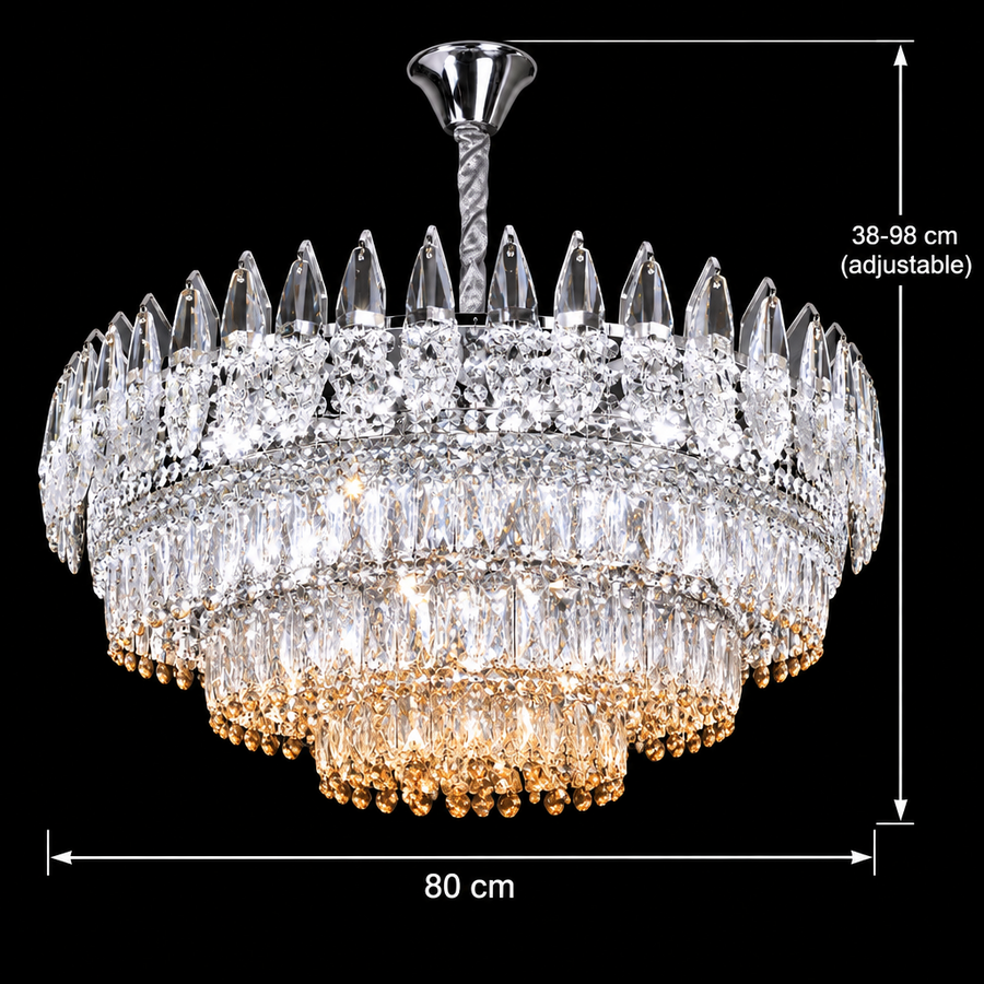 Candelabru Cristal MAJESTIC Regalis 21x E14, Diametru 80cm, Crom Lucios, Inaltime Reglabila