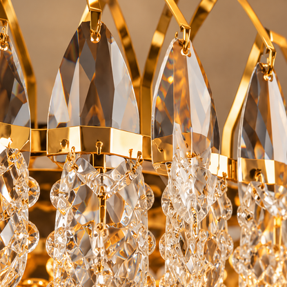 Candelabru Cristal MAJESTIC Regalis 21x E14, Diametru 80cm, Auriu Lucios, Inaltime Reglabila