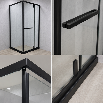 Paravan duș Walk-In 100x100x195 cm, sticlă securizată 7.6 mm, satin, profil metalic rezistent, Negru