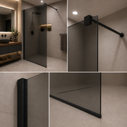 Paravan duș Walk-In 100x195cm, Sticlă Gri securizată 8 mm, Profil metalic rezistent, Negru