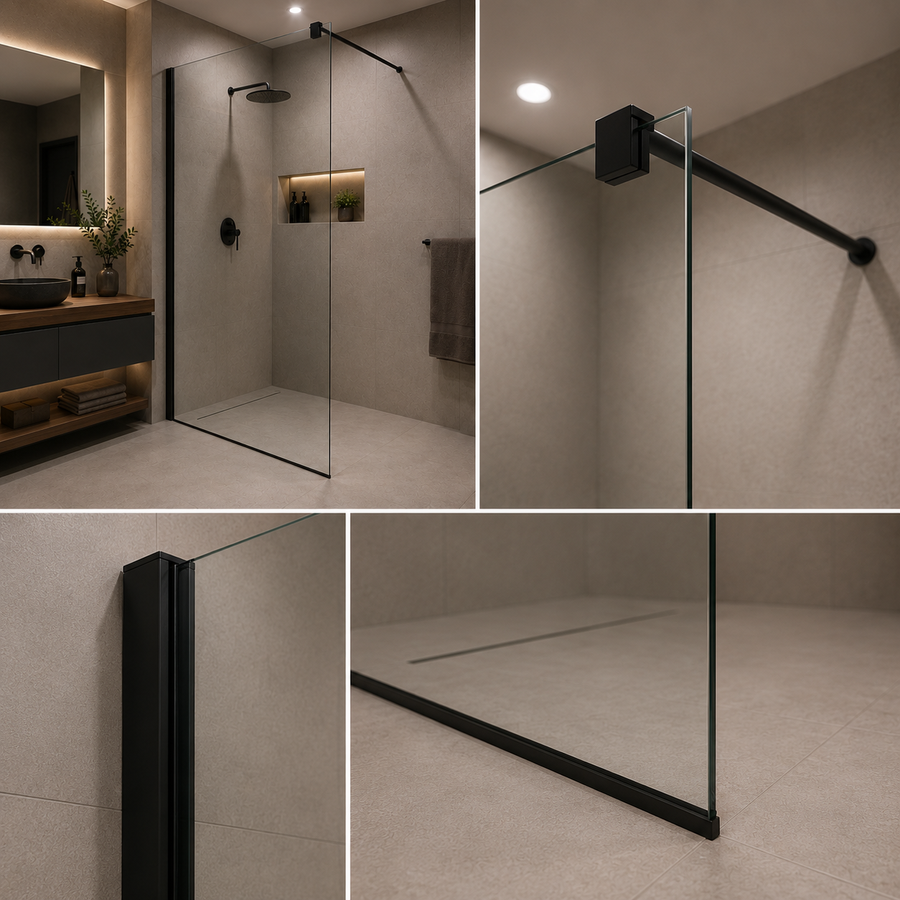 Paravan duș Walk-In 100x195cm, Sticlă securizată 8 mm, Profil metalic rezistent, Negru