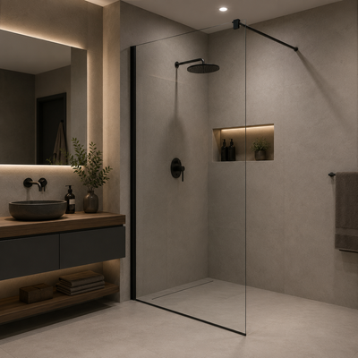 Paravan duș Walk-In 90x195cm, Sticlă securizată 8 mm, Profil metalic rezistent, Negru