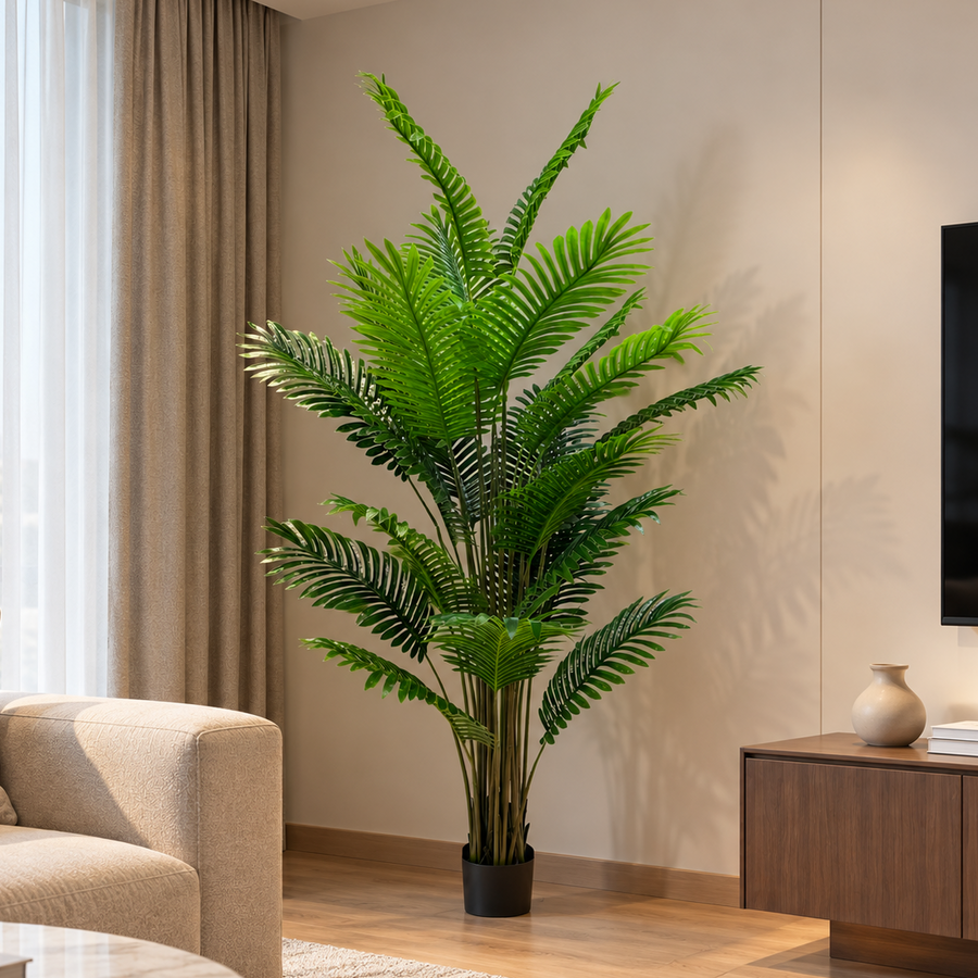 Plantă Artificială Tip Palmier Areca, 25 frunze, 190 cm, Verde