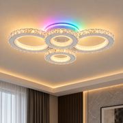 Plafoniera LED cu telecomanda si cristal NOVA ROTONDA RGB 82W, 4 Cercuri, lumina Rece/Calda/Neutra, Dimabila, Alb