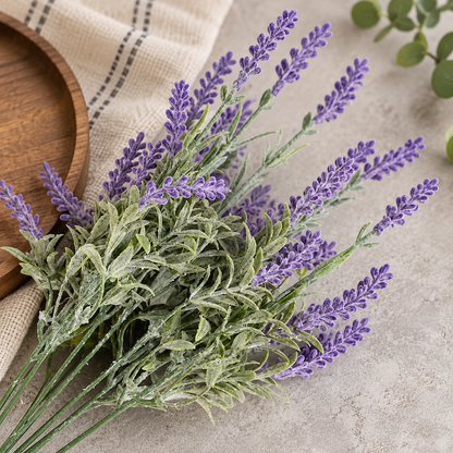 Planta Artificiala, Floare Decorativa de Lavanda, 7 Ramuri, 45 cm, Mov si Verde, Set de 2 Bucati