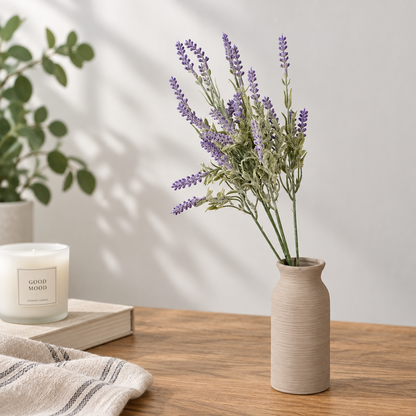 Planta Artificiala, Floare Decorativa de Lavanda, 7 Ramuri, 45 cm, Mov si Verde, Set de 2 Bucati