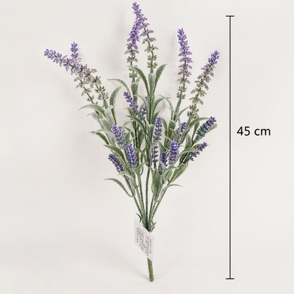 Planta Artificiala, Floare Decorativa de Lavanda, 7 Ramuri, 45 cm, Mov si Verde, Set de 2 Bucati