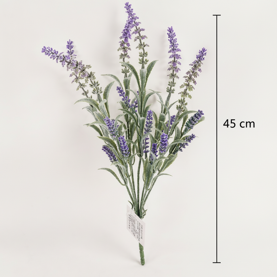 Planta Artificiala, Floare Decorativa de Lavanda, 7 Ramuri, 45 cm, Mov si Verde, Set de 2 Bucati
