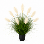 Planta Artificială Iarbă Ornamentală, 110 cm, 9 tulpini, Stuf și Iarbă, Verde deschis și alb, Fără Ghiveci