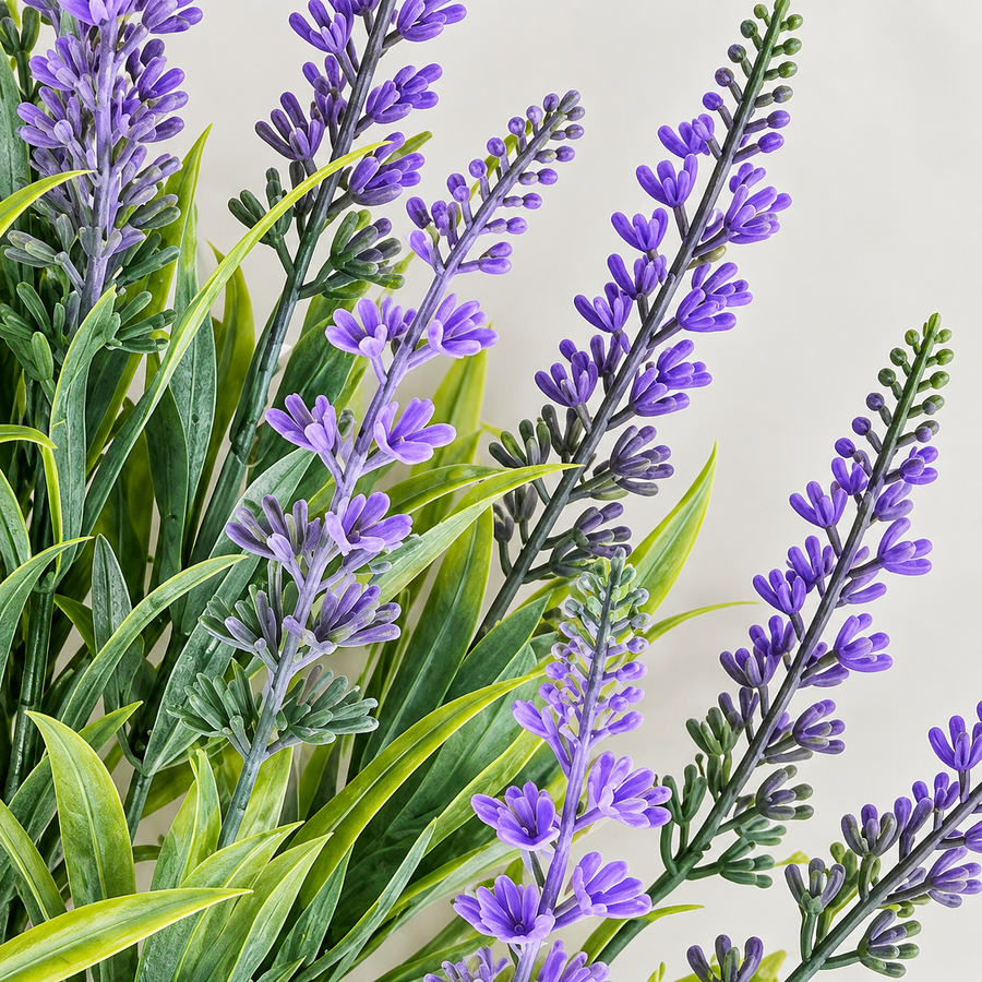 Planta Artificiala, Floare Decorativa de Lavanda, 18 Ramuri, 54 cm, Mov si Verde, Set de 2 Bucati