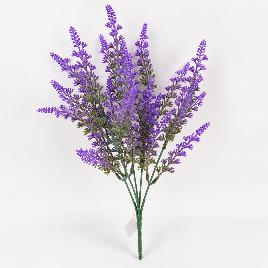 Planta Artificiala, Floare Decorativa de Lavanda, 5 Ramuri, 38 cm, Mov si Verde, Set de 2 Bucati