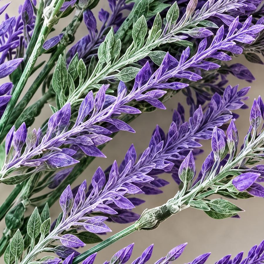 Planta Artificiala, Floare Decorativa de Lavanda, 5 Ramuri, 38 cm, Mov si Verde, Set de 2 Bucati