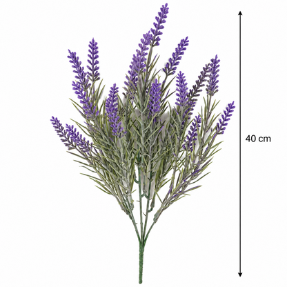 Planta Artificiala, Floare Decorativa de Lavanda, 5 Ramuri, 40 cm, Mov si Verde, Set de 2 Bucati