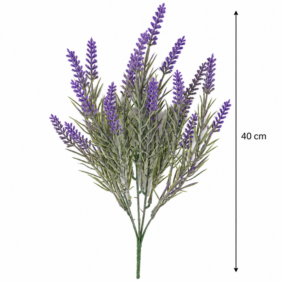 Planta Artificiala, Floare Decorativa de Lavanda, 5 Ramuri, 40 cm, Mov si Verde, Set de 2 Bucati