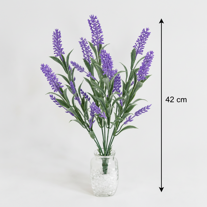 Planta Artificiala, Floare Decorativa de Lavanda, 7 Ramuri, 42 cm, Mov si Verde, Set de 2 Bucati