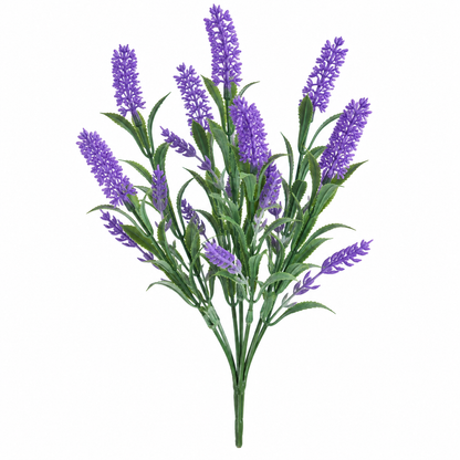 Planta Artificiala, Floare Decorativa de Lavanda, 7 Ramuri, 42 cm, Mov si Verde, Set de 2 Bucati