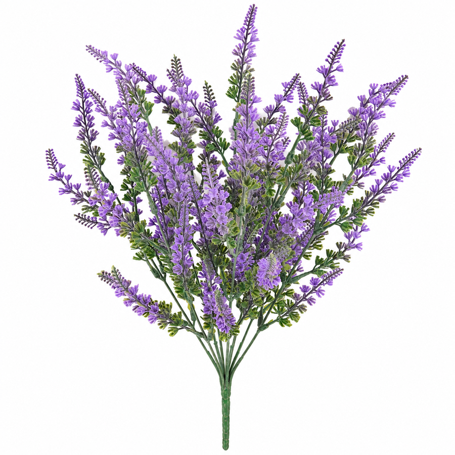Planta Artificiala, Floare Decorativa de Lavanda, 9 Ramuri, 44 cm, Mov si Verde, Set de 2 Bucati