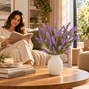 Planta Artificiala, Floare Decorativa de Lavanda, 9 Ramuri, 44 cm, Mov si Verde, Set de 2 Bucati