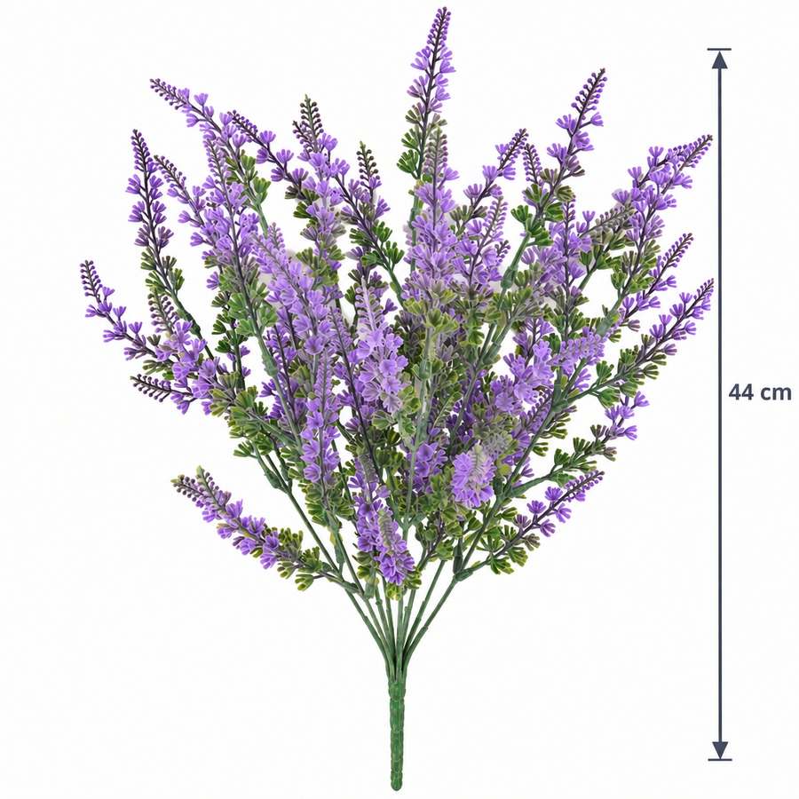 Planta Artificiala, Floare Decorativa de Lavanda, 9 Ramuri, 44 cm, Mov si Verde, Set de 2 Bucati