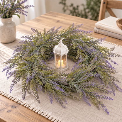 Planta Artificiala Ghirlanda Decorativa de Lavanda, Aspect Voluminos, 183cm, 72 Ramificatii, Verde si Mov, Set de 2 Bucati
