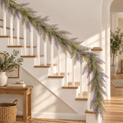 Planta Artificiala Ghirlanda Decorativa de Lavanda, Aspect Voluminos, 183cm, 72 Ramificatii, Verde si Mov, Set de 2 Bucati