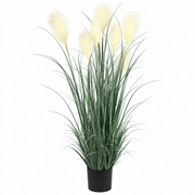 Planta Artificiala Iarba Ornamentala, 150 cm, cu 7 Fire, Stuf si Iarba, Verde si Alb, Fara Ghiveci