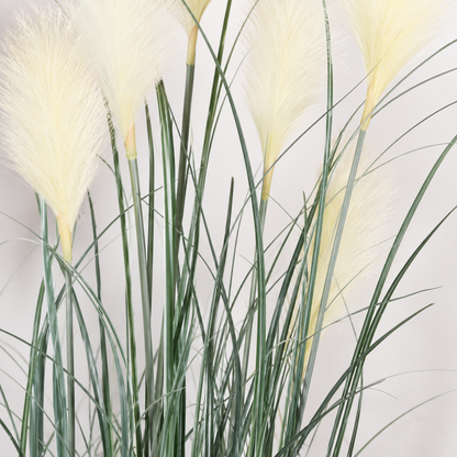 Planta Artificiala Iarba Ornamentala, 150 cm, cu 7 Fire, Stuf si Iarba, Verde si Alb, Fara Ghiveci