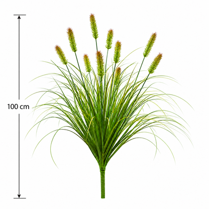 Planta Artificiala Iarba Ornamentala Tip Coada Vulpii, 100 cm, cu 12 Spice, Verde si Maro, Fara Ghiveci