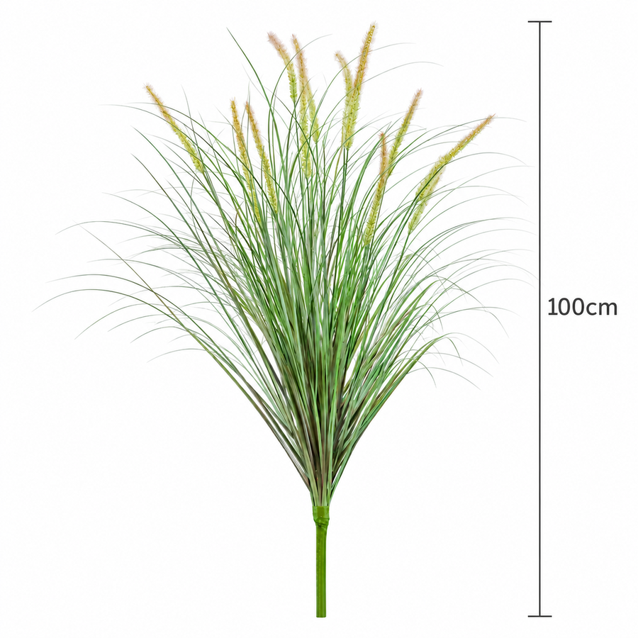 Planta Artificiala Iarba Ornamentala Tip Coada Vulpii, 100 cm, cu 12 Spice, Verde si Roz, Fara Ghiveci