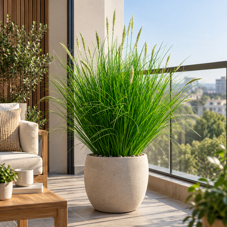 Planta Artificiala Iarba Ornamentala Tip Coada Vulpii, 80 cm, cu 33 Spice, Verde si Alb, Fara Ghiveci