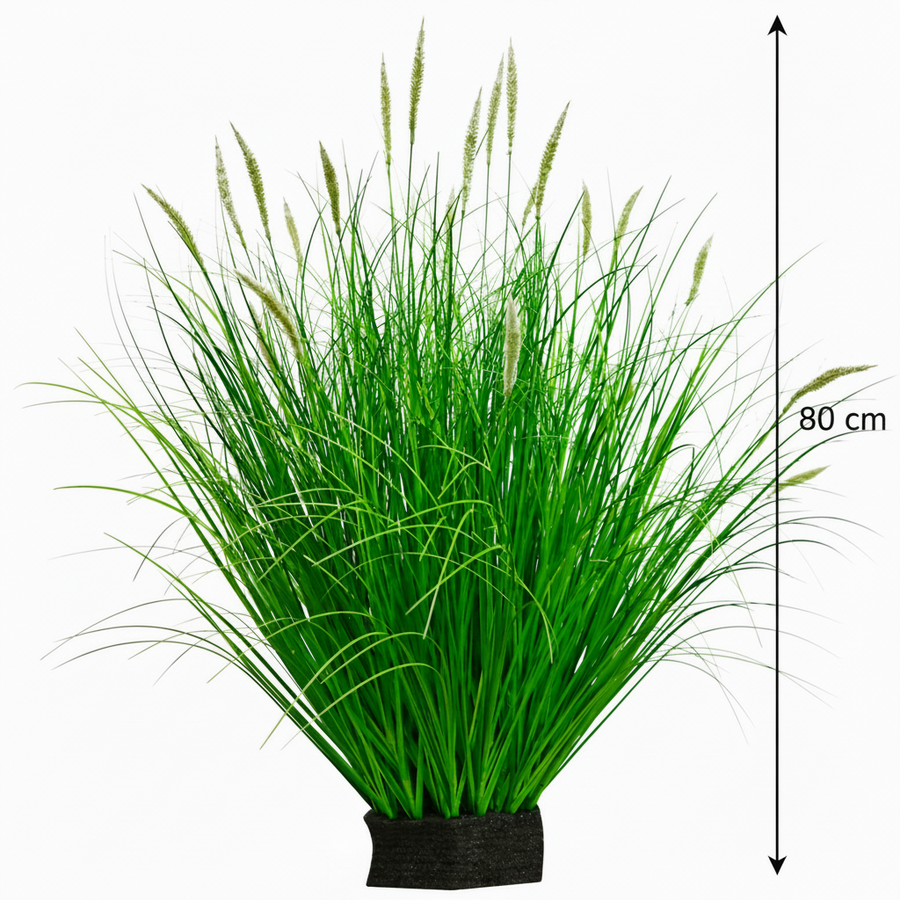 Planta Artificiala Iarba Ornamentala Tip Coada Vulpii, 80 cm, cu 33 Spice, Verde si Alb, Fara Ghiveci